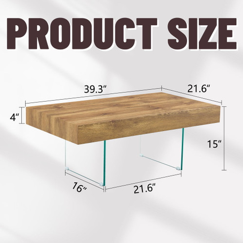 Natural Style Coffee Table With Glass Legs - Wood Grain Texture