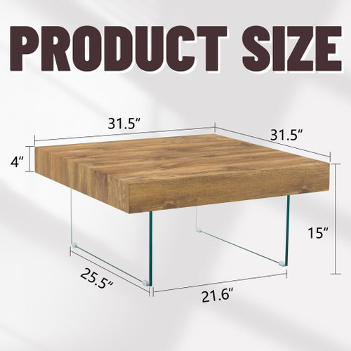 Natural Style Coffee Table With Glass Legs - Wood Grain Texture