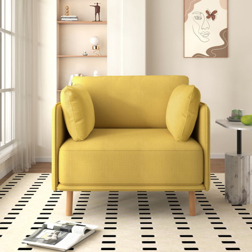 Modern Upholstered Accent Chair With Soft Cushions, Sleek Armrest Design