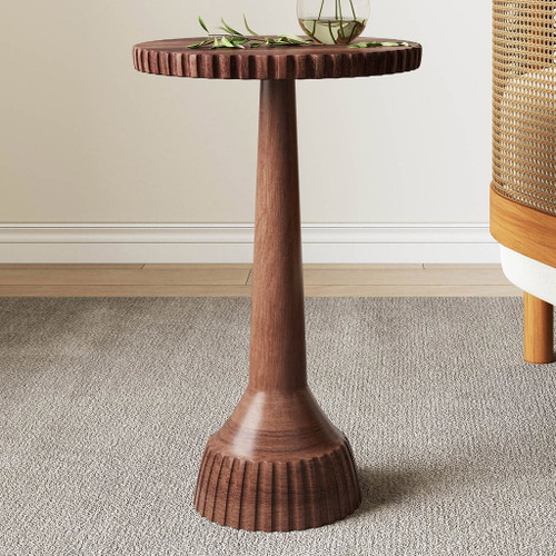 Modern Mango Wood Round End Table With Pedestal Base - Honey