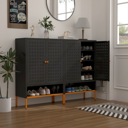 Gjg Hua - Shoe Cabinet With Ergonomic Steel Handle And Breathable Butterfly Door - Black