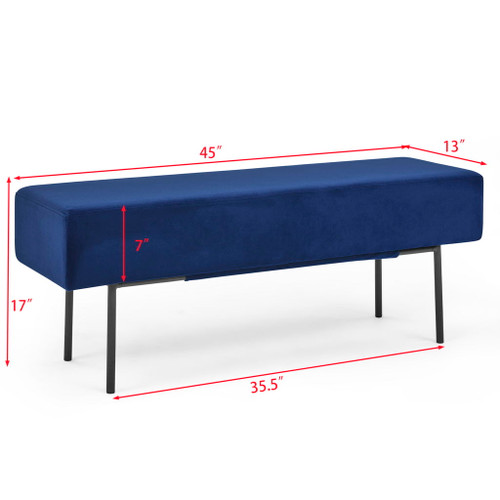 Contemporary Style Bedroom Velvet Upholstered Bench Velvet And Wood - Dark Blue