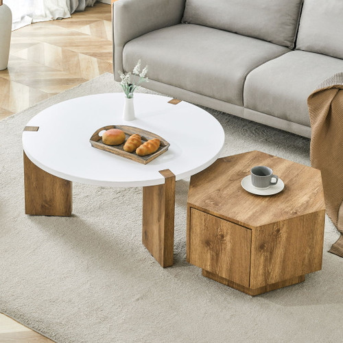 Fashionable Versatile Coffee Table Set - White / Wood