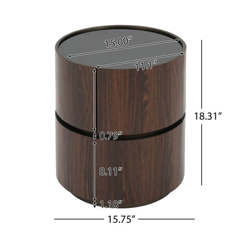 Elegant Italian High Grade Double Layer Storage Round Side Table - Brown / Black