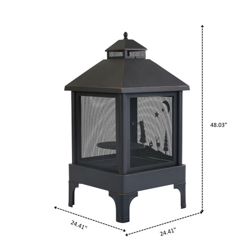 Heavy Duty Garden Metal Outdoor Heating Furnace Fire Pit With Rotating Tray - Black