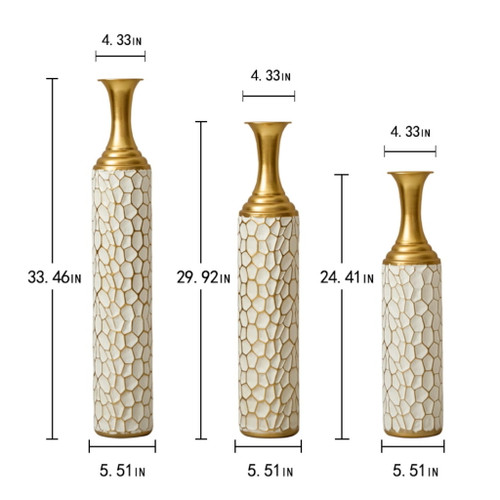 Floor Metal Vase Modern Style Decoration Home Metal Vase (Set of 3) Gorgeous Home Decoration Large Glazed Metal Vases - Gold / White