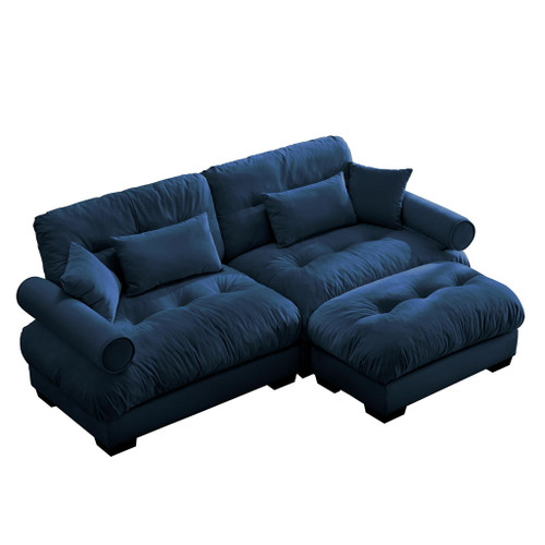 Modern Sectional Sofa With Ottoman, Round Bolster Armrests, Waist And Throw Pillows Modern Sectional Sofa With Ottoman, Round Bolster Armrests, Waist And Throw Pillows