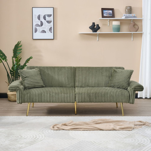 Luxury Corduroy Foldable Double Sofa Bed With Folding Armrests