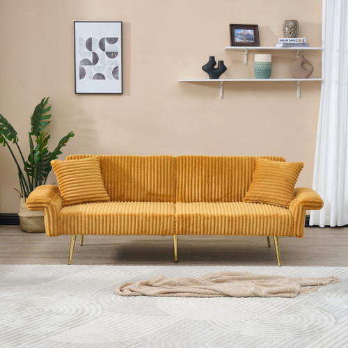 Luxury Corduroy Foldable Double Sofa Bed With Folding Armrests