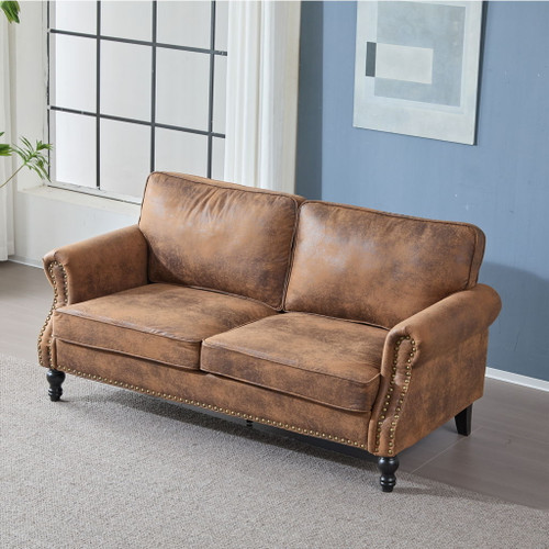 Rolled Arm Sofa With Nailhead Trim With Wooden Legs
