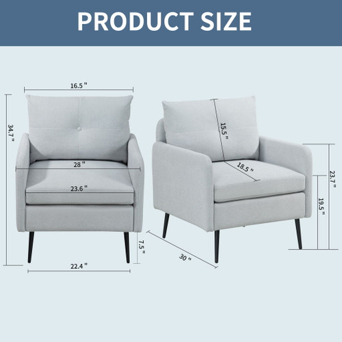 Contemporary Accent Chair With Metal Legs, Comfy Chenille Fabric Armchair