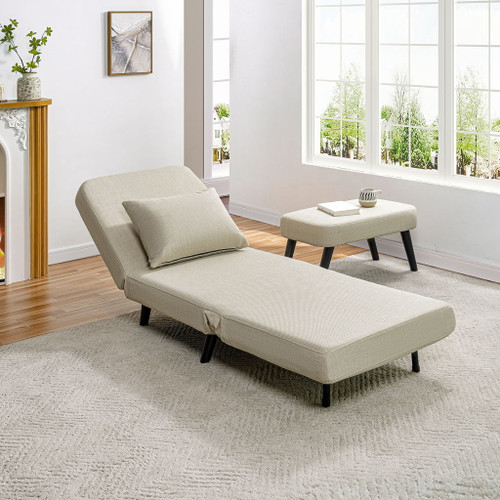 3 In 1 Foldable Linen Chaise Lounge With Adjustable Backrest