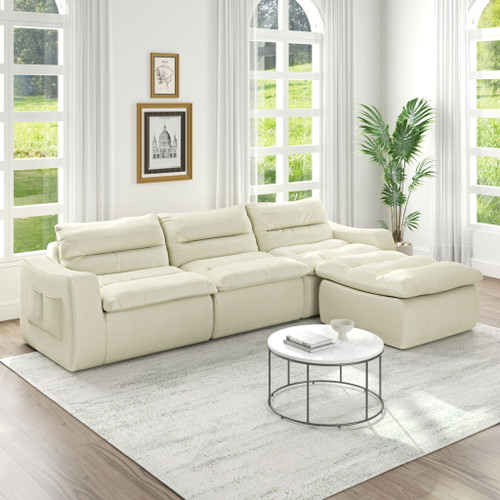 Modern L Shaped Modular Beanbag Sofa, Comfortable Lazy Style, Compression Sponge And Cloth