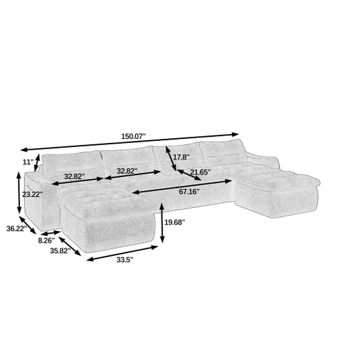 Modern L Shaped Modular Beanbag Sofa, Comfortable Lazy Style, Compression Sponge And Cloth