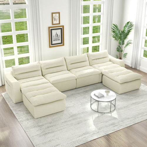 Modern L Shaped Modular Beanbag Sofa, Comfortable Lazy Style, Compression Sponge And Cloth