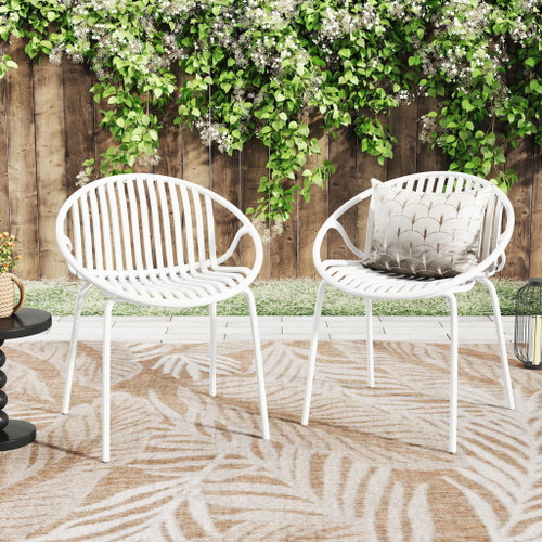 Stackable Outdoor Chairs With Breathable Plastic Backrest (Set of 2)