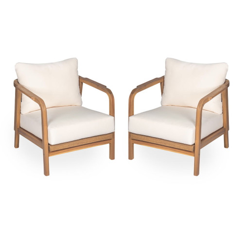 Outdoor Lounge Chair With Woven Backrest, Solid Wood Frame, Comfortable Cushions