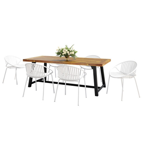 7 Piece Outdoor Modern Dining Set With Stackable Chairs