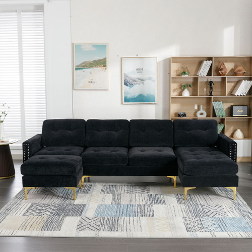 Modern L - Shape Convertible Sectional Sofa With Movable Ottoman