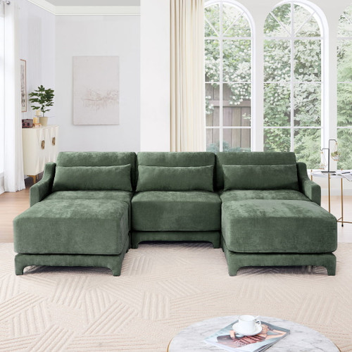 Stylish Sofa With Ottoman And Lumbar Pillows, Ergonomic Design