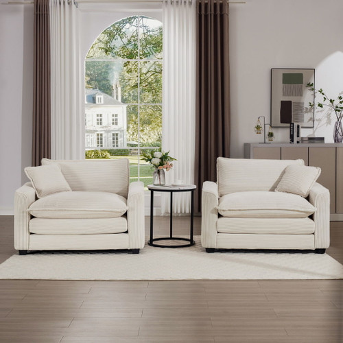 Modern Classic Corduroy Fabric Single Chair Deep Seat Sofa With Pillow