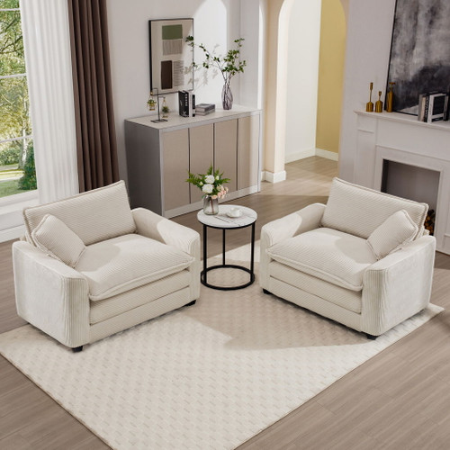 Modern Classic Corduroy Fabric Single Chair Deep Seat Sofa With Pillow