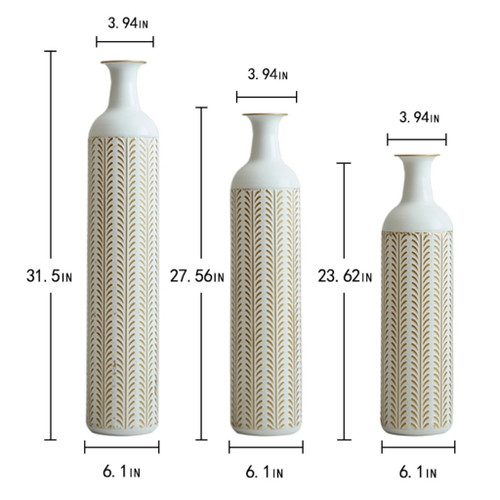 Floor Metal Vase Modern Style Decoration Home Metal Vase 3 Piece Set Gorgeous Home Decoration Large Glazed Metal Vase - Gold / White