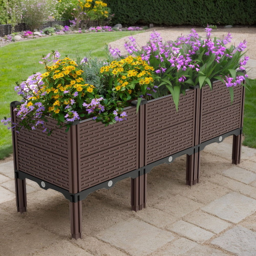 Raised Garden Beds Outdoor, Polypropylene Planter Boxes Outdoor For Vegetables, Flowers, Herbs, Garden Box With Drain Outlet, Heat And Frost Resistant Planters - Black / Brown