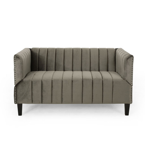 Contemporary Loveseat Settee With Nailhead Accents - Gray
