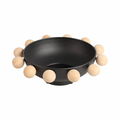 Bowl With Large Wooden Knobs 13" - Black