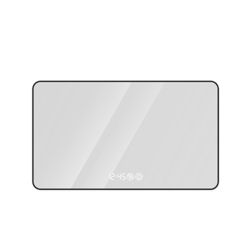 Modern Aluminum Frame Wall Mirror With Rounded Corners, Temperature Display, Tri Color Light, Defogging - Black