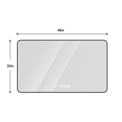 Modern Aluminum Frame Wall Mirror With Rounded Corners, Temperature Display, Tri Color Light, Defogging - Black