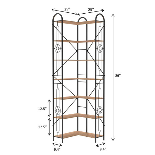 Industrial Style Corner Bookshelf With Thickened Iron Frame