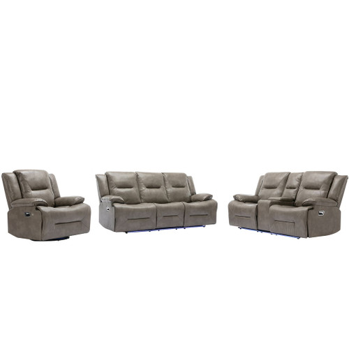 Home Theater Recliner Set Manual Recliner Chair With A LED Light Strip Two Built-In Cup Holders For Living Room
