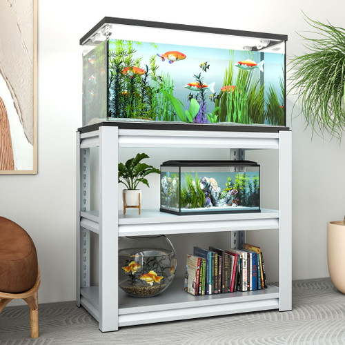 Stylish Metal Aquarium Stand For 20 - 30 Gallon Tanks, 3 Tier Adjustable Shelf