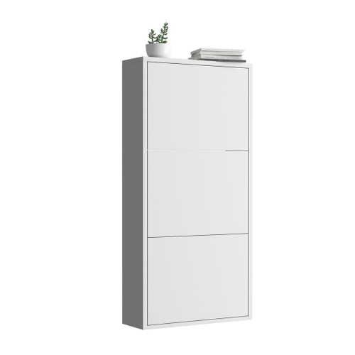 Modern Metal Shoe Storage Cabinet With 3 Flip Drawers, Wall Mount Option - Gunmetal Black
