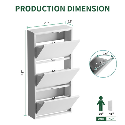 Modern Metal Shoe Storage Cabinet With 3 Flip Drawers, Wall Mount Option - Gunmetal Black