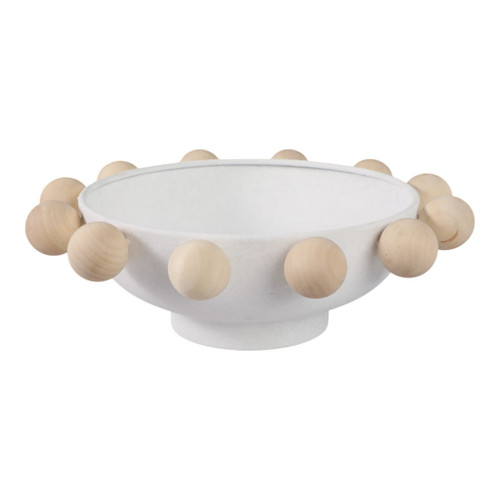 Bowl With Large Wooden Knobs - White