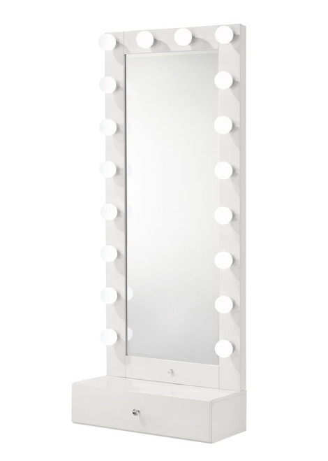 Luxo - Tall Lighted Drawer Vanity Mirror - White