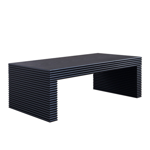 Modern Ribbed Coffee Table, Rectangular Low Profile Center Table For Living Room - Black