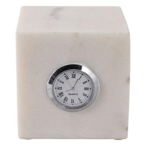4" Marble Cube Clock - White