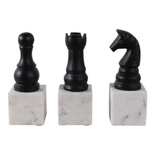 9" Chess Pieces On Marble Base (Set of 3) - Black / White