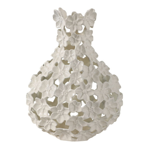 15" x 11" Cut-Out Flower Metal Vase - Ivory
