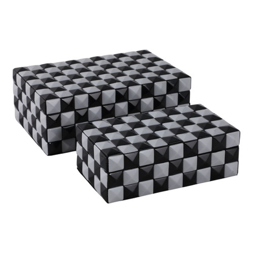 10" / 12" 3D Checkerboard Boxes (Set of 2) - Black / White