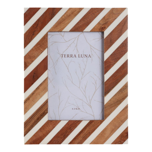 4" x 6" Diagonal Lines Photo Frame - Natural / Ivory