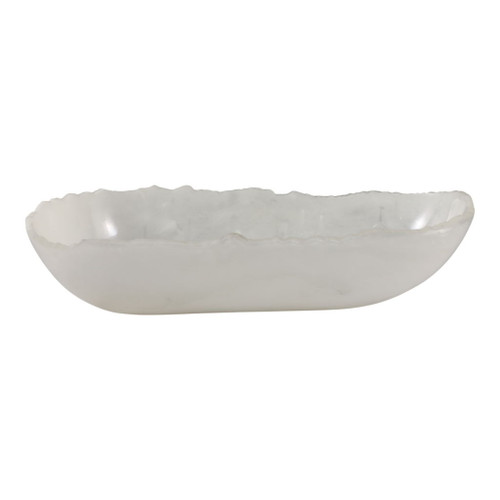 23 x 9" Raw Edge Marbled Resin Bowl - White