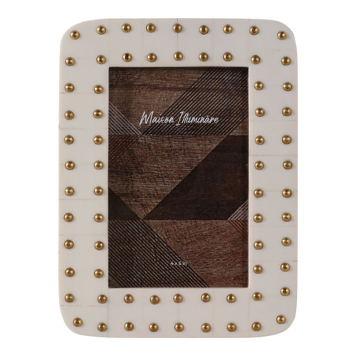 4" x 6" Brass Dot Border Photo Frame - Ivory / Gold