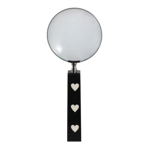 10" x 4 Hearts Handle Magnifying Glass - Black / White