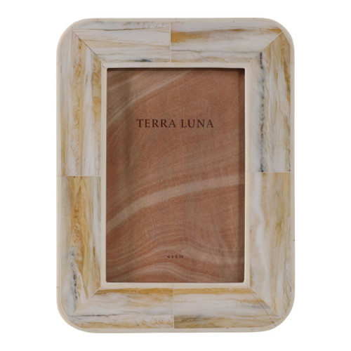 4" x 6" Marbled Resin Photo Frame - Ivory / Brown