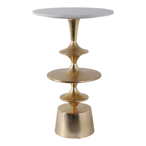 24" x 16" Discs Base Marble Top Accent Table - White / Gold